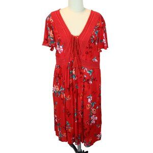 TORRID Floral Flutter Sleeve Crochet Lace Up Tassel Skater Dress 00 M/L Fairy